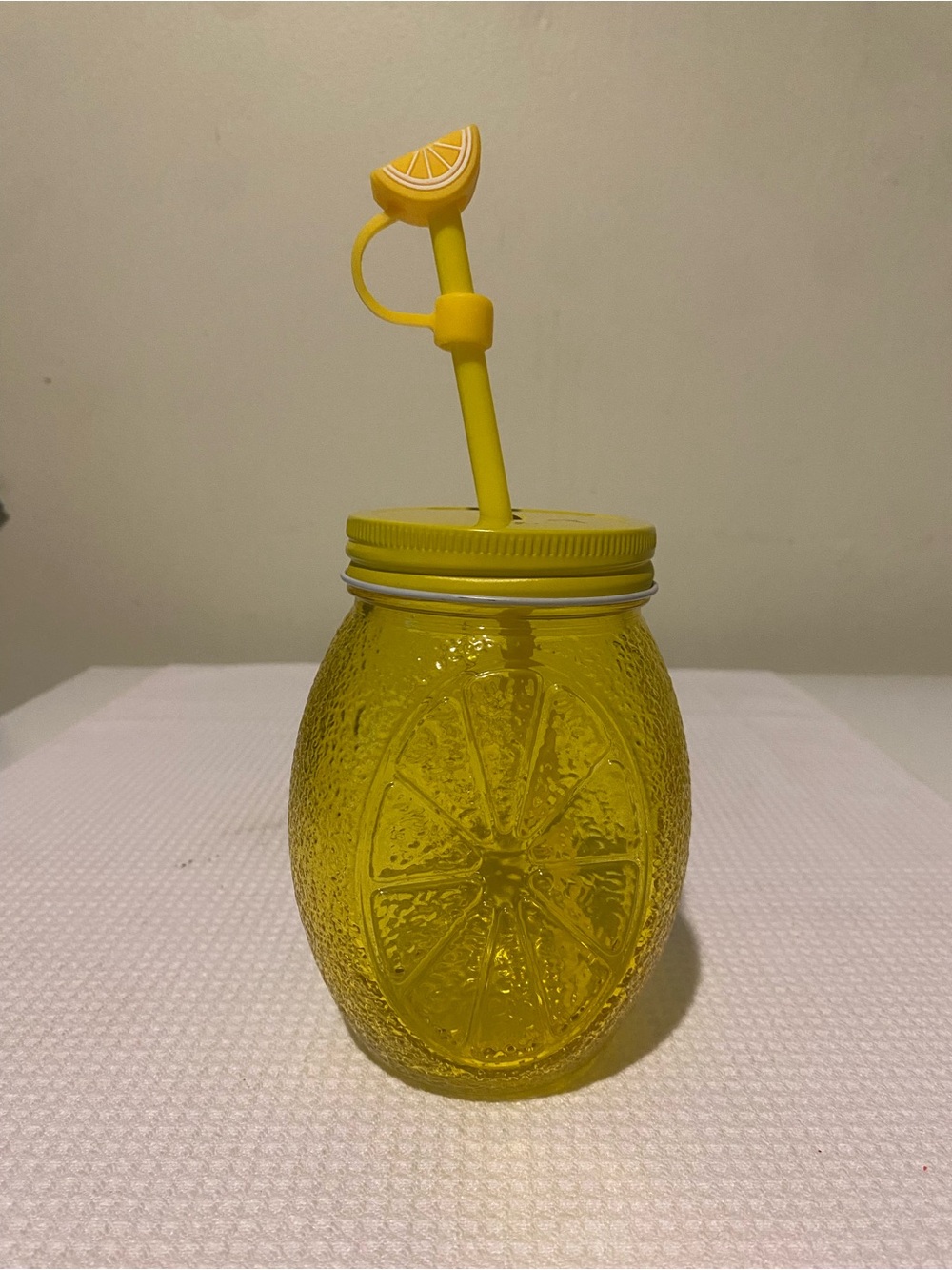 Yellow Lemon Mason Jar Tumbler with Metal Lid & Straw
